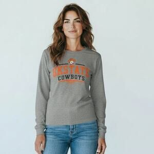 Pro Edge OSU Go Pokes Oklahoma Gray Long Sleeve Woman's Shirt Size Large